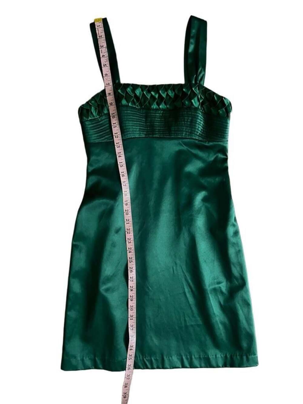 Single Dress Emerald Green Silk Satin Mini Dress Smocked Size S - Picture 7 of 7